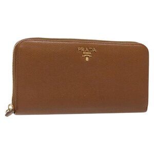 PRADA Long Wallet Leather Brown Gold Auth 133495